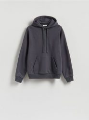 Bluza regular z kapturem - ciemnoszary. Szare bluzy męskie Reserved, l, bez wzorów, z bawełny, z kapturem. Za 129.99 zł.