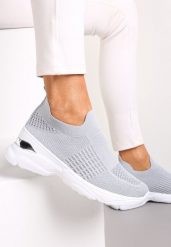 Szare Skarpetkowe Buty Sportowe na Grubej Podeszwie z Metaliczną Wstawką Markan. Szare obuwie sportowe damskie Renee, bez wzorów. Za 44.99 zł.