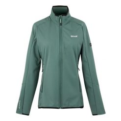 Kurtka damska na pełny zamek Regatta Moutdale. Zielone kurtki damskie Regatta, bez wzorów, z materiału, bez kaptura, trekkingowe. Za 271.00 zł.