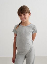 Dziewczęca koszulka z krótkim rękawem, prążkowana Young Ease szary melanż. Szare t-shirty i topy dla dziewczynek Aim'n, bez wzorów, z bawełny, bez ramiączek. Za 127.00 zł.