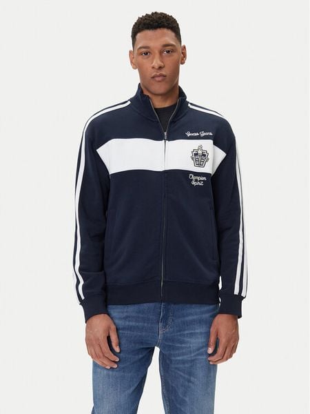 Guess Jeans Bluza M5YQ17 KCPR1 Granatowy Regular Fit. Niebieskie bluzy męskie Guess Jeans, m, z aplikacjami, z bawełny, bez kaptura. Za 239.99 zł.