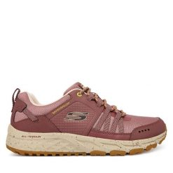 Trekkingi Skechers. Czerwone obuwie sportowe damskie Skechers, bez wzorów, trekkingowe. Za 399.99 zł.