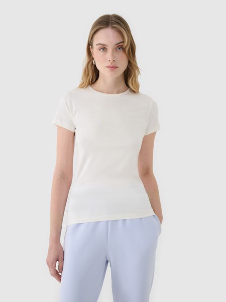 4F T-shirt slim z modalem damski - biały XL. Białe koszulki sportowe damskie 4f, xl, bez wzorów, z bawełny, klasyczne, bez kołnierzyka. W wyprzedaży za 29.99 zł.