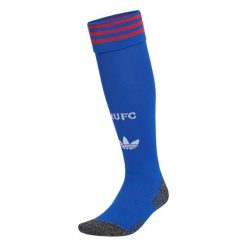 Getry wyjazdowe Manchester United 26/27. Niebieskie legginsy sportowe męskie Adidas, l, z aplikacjami, z bawełny, do biegania. Za 99.95 zł.