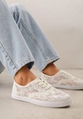 Beżowe Koronkowe Tenisówki Taralita. Brązowe trampki i tenisówki dziewczęce Renee, bez wzorów, z jeansu, bez zapięcia. Za 59.99 zł.