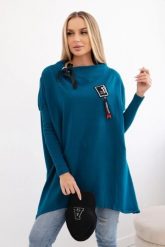 Bluza oversize z asymetrycznymi bokami morski. Zielone bluzy damskie KESI, l, bez wzorów, z bawełny, bez kaptura. Za 209.11 zł.