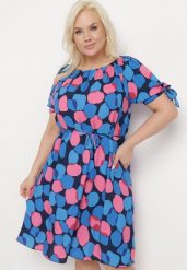 Niebieska Trapezowa Sukienka Bawełniana z Elastycznym Dekoltem i Sznurkiem w Talii Eeraphina. Niebieskie sukienki damskie Born2be, l, bez wzorów, z bawełny, eleganckie, bez kołnierzyka, bez ramiączek, midi, trapezowe. Za 54.99 zł.