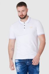 GUESS Biała męska koszulka polo z wyszywanym logo, Rozmiar S. Białe koszulki polo męskie Guess, m, z aplikacjami, prążkowane, bez ramiączek. W wyprzedaży za 159.99 zł.