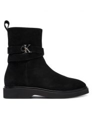 Calvin Klein Botki Ankle Boot W/ Metal Logo Sue HW0HW02664 Czarny. Czarne botki damskie Calvin Klein, ze skóry, bez obcasa, na płaskiej podeszwie, bez zapięcia. Za 639.99 zł.