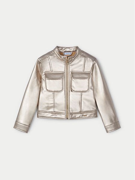 Mayoral Kurtka z imitacji skóry 4483 Złoty Regular Fit. Żółte kurtki i płaszcze dla dziewczynek Mayoral, bez wzorów, ze skóry, bez kaptura. Za 119.99 zł.