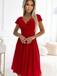 Sukienka Model Matilde 425-9 Red - Numoco. Czerwone sukienki damskie NUMOCO, l, bez wzorów, z elastanu, bez kołnierzyka, plus size, bez ramiączek, mini, kopertowe. Za 336.51 zł.