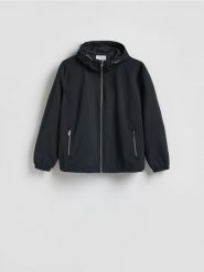 Kurtka z kapturem - czarny. Czarne kurtki męskie Reserved, l, bez wzorów, z tkaniny, z kapturem. Za 259.99 zł.