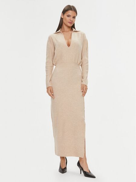 Patrizia Pepe Sukienka dzianinowa 2A2618/K139-B778 Beżowy Regular Fit. Brązowe sukienki damskie Patrizia Pepe, bez wzorów, z dzianiny, bez kołnierzyka, bez ramiączek. Za 649.00 zł.