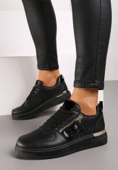 Czarne Sneakersy z Ozdobnym Suwakiem Euphros. Czarne obuwie sportowe damskie Born2be, bez wzorów. Za 84.99 zł.