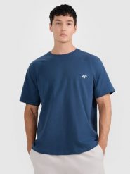 4F T-shirt oversize gładki męski - granatowy XL. Niebieskie t-shirty męskie 4f, m, bez wzorów, z bawełny, bez kołnierzyka. W wyprzedaży za 59.99 zł.