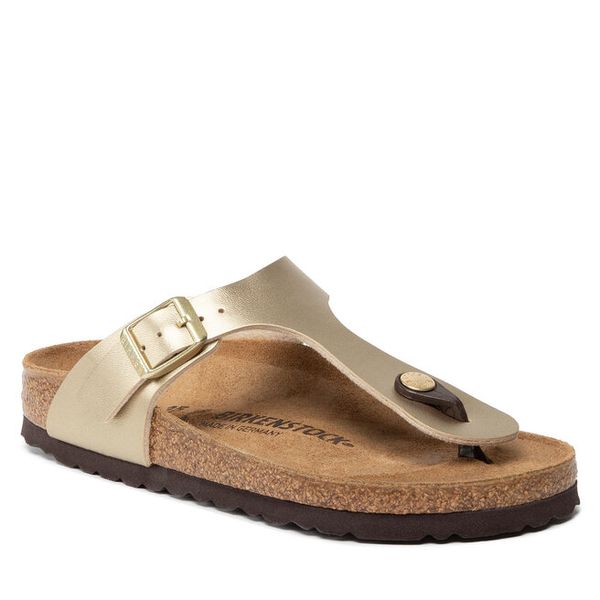 Japonki Birkenstock. Żółte klapki damskie Birkenstock, bez wzorów, bez obcasa. Za 399.99 zł.