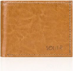 Solier Elegancki skórzany męski portfel SOLIER camel ANA. Brązowe portfele męskie Solier, bez wzorów. Za 69.99 zł.