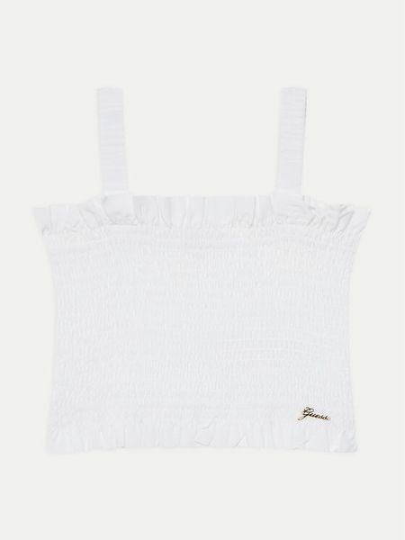 Guess Top J5GH01 WG5S2 Biały Regular Fit. Białe t-shirty i topy dla dziewczynek Guess, z aplikacjami, z wiskozy, bez ramiączek. Za 129.99 zł.