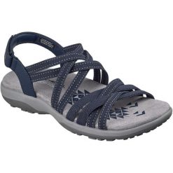 Sandały damskie Skechers Reggae Slim Summer Getaway. Niebieskie sandały damskie Skechers, bez wzorów, z materiału, bez obcasa, bez zapięcia. Za 390.00 zł.