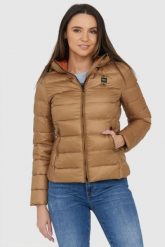 BLAUER Brązowa puchowa damska kurtka z kapturem Claudia fashion down jacket with hood, Rozmiar L. Brązowe kurtki damskie Blauer USA, l, bez wzorów, z puchu, z kapturem. W wyprzedaży za 999.99 zł.