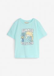T-shirt z czystej bawełny organicznej. Niebieskie koszule dla chłopców bonprix, bez wzorów, z bawełny, bez kołnierzyka, bez ramiączek. Za 34.99 zł.