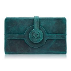 Duży portfel damski skórzany w stylu vintage zielony Paolo Peruzzi T-134-HGR. Zielone portfele damskie Paolo Peruzzi, bez wzorów, ze skóry. Za 94.00 zł.