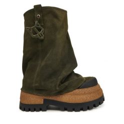 Botki Naked Wolfe. Zielone botki damskie Naked Wolfe, bez obcasa, na koturnie, bez zapięcia. Za 1,699.00 zł.