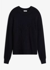 Cienki sweter z mieszanki wiskozy. Czarne swetry damskie bonprix, bez wzorów, z wiskozy, bez kołnierzyka, bez ramiączek, bez kaptura. Za 149.99 zł.