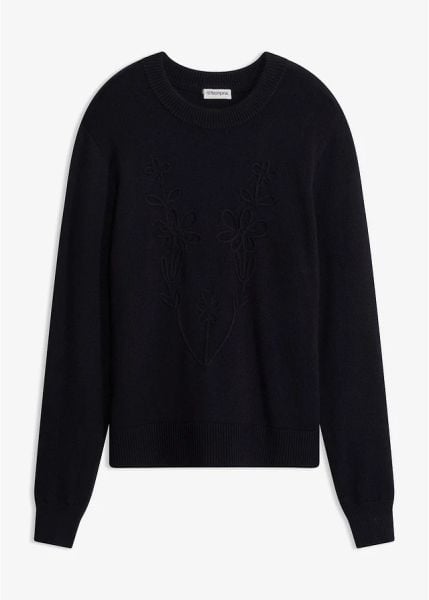 Cienki sweter z mieszanki wiskozy. Czarne swetry damskie bonprix, bez wzorów, z wiskozy, bez kołnierzyka, bez ramiączek, bez kaptura. Za 127.99 zł.