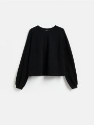 Bawełniana bluza - czarny. Czarne bluzy damskie Reserved, l, bez wzorów, z bawełny, bez kaptura. Za 99.99 zł.