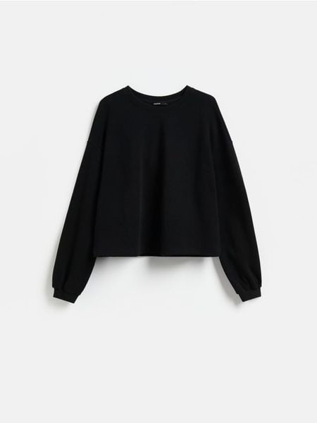 Bawełniana bluza - czarny. Czarne bluzy damskie Reserved, l, bez wzorów, z bawełny, bez kaptura. Za 99.99 zł.