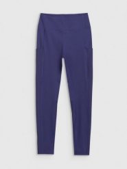 4F Legginsy treningowe z wysokim stanem damskie - granatowe L. Niebieskie legginsy damskie 4f, l, bez wzorów, z dzianiny. W wyprzedaży za 99.99 zł.