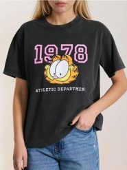 Koszulka z efektem sprania Garfield - szary. Szare t-shirty damskie Sinsay, l, bez wzorów, bez kołnierzyka. W wyprzedaży za 22.99 zł.