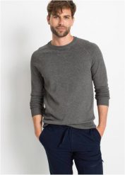 Cienki sweter z czystej bawełny (2 szt.). Szare swetry przez głowę męskie bonprix, l, bez wzorów, z bawełny, bez kołnierzyka. Za 149.99 zł.