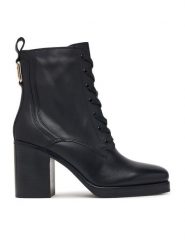 Tommy Hilfiger Trzewiki Ltr Square Toe Heel Lace-Up Boot FW0FW09554 Czarny. Czarne botki damskie Tommy Hilfiger, ze skóry, bez obcasa, na słupku, bez zapięcia. Za 849.99 zł.