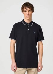 MESKA KOSZULKA POLO WRANGLER POLO SHIRT BLACK 112350404. Czarne koszulki polo męskie Wrangler, m, bez wzorów, bez ramiączek. Za 99.99 zł.