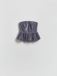 Welurowa bluzka - ciemnoszary. Szare bluzki damskie Reserved, l, bez wzorów, z dzianiny, bez kołnierzyka, bez ramiączek. Za 99.99 zł.