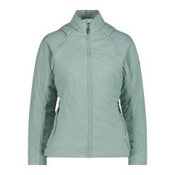 Kurtka damska CMP. Zielone kurtki snowboardowe damskie CMP, bez wzorów, z materiału, długie, z kapturem, narciarskie, primaloft. Za 375.00 zł.