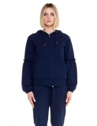 Błyszcząca damska bluza z kapturem zapinana na zamek. Niebieskie bluzy damskie LEONE 1947 APPAREL, l, bez wzorów, z bawełny, z kapturem, na fitness i siłownię. Za 147.31 zł.