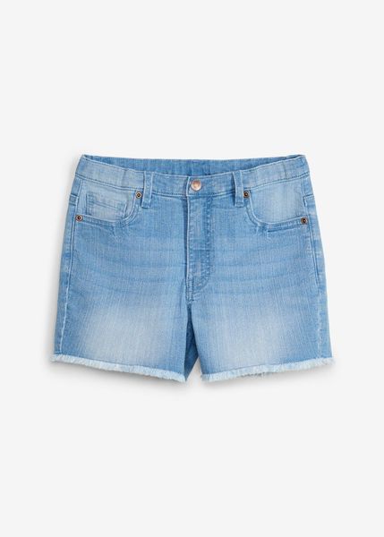 Szorty jeansowe mid waist z bawełną organiczną. Niebieskie jeansy dla dziewczynek bonprix, na lato, bez wzorów, z bawełny. Za 82.99 zł.