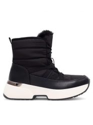 DeeZee Botki PAULINE WS061-10 Czarny. Czarne botki damskie DeeZee, z materiału, bez obcasa, na koturnie, bez zapięcia. Za 89.99 zł.