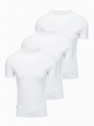Zestaw męskich koszulek bawełnianych BASIC z okrągłym dekoltem – 3x biały V11 OM-TSBS-0268 (3x - Rozmiar: XXL. Białe t-shirty męskie Ombre Clothing, m, bez wzorów, z bawełny, biznesowe, bez kołnierzyka. Za 139.99 zł.