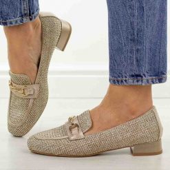 Beżowe półbuty damskie, mokasyny M.Daszyński Sa268-6. Brązowe mokasyny damskie M.Daszyński, z jeansu, casualowe. Za 199.00 zł.