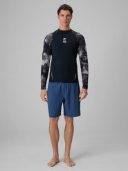 4F Spodenki plażowe boardshorty z filtrem UPF50+ męskie - granatowe L. Niebieskie kąpielówki męskie 4f, l, bez wzorów, z materiału, na fitness i siłownię. Za 129.99 zł.