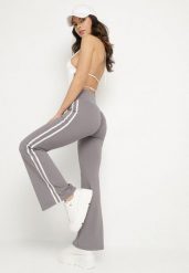 Szare Marszczone Legginsy Dzwony z Wysokim Stanem i Lampasami Nakatia. Szare legginsy damskie Born2be, l, bez wzorów, z jeansu, z podwyższonym stanem. Za 59.99 zł.