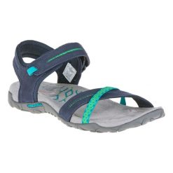 Sandały turystyczne damskie Merrell Terran Cross. Obuwie sportowe damskie Merrell, bez wzorów, z kauczuku, bez obcasa, bez zapięcia. W wyprzedaży za 249.99 zł.