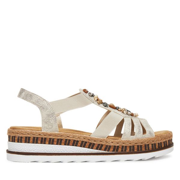 Sandały Rieker. Niebieskie sandały damskie Rieker, bez wzorów, bez obcasa, na koturnie, bez zapięcia. Za 239.99 zł.