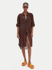 Seafolly Koszula Crinkle 55536-CU Brązowy Relaxed Fit. Brązowe koszule damskie Seafolly, l, bez wzorów, z bawełny, bez kołnierzyka, bez ramiączek. Za 429.99 zł.