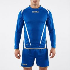 Mężczyzna Piłka Nożna Koszulka Długie Rękawy Poliester Niebieski-Biały Model. Białe koszulki sportowe męskie Legea, m, bez wzorów, z bawełny, bez kołnierzyka, bez ramiączek, do piłki nożnej. Za 56.00 zł.