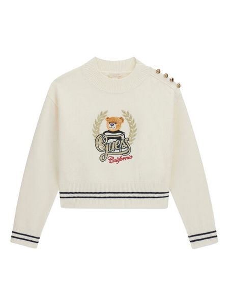 Guess Sweter J6BR16 Z1350 Kremowy Regular Fit. Białe swetry dla chłopców Guess, z aplikacjami, bez kołnierzyka, bez kaptura. Za 264.99 zł.